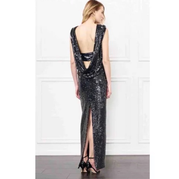 Rachel Zoe sequined black evening gown. - Picture 2 of 5
